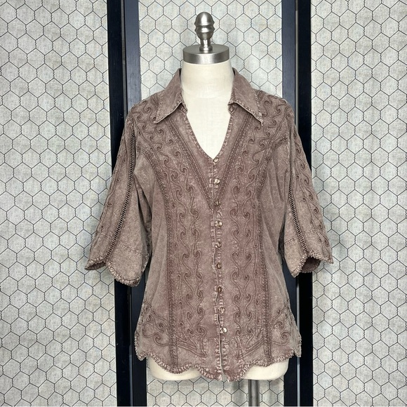 Inca Cottons Frost Brown Blouse - Picture 1 of 10
